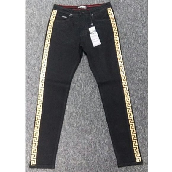 🆕 BLACK & GOLD SLIM/STRETCH DENIM JEANS - SIZE 30 ONLY - MEN - Picture 2 of 2